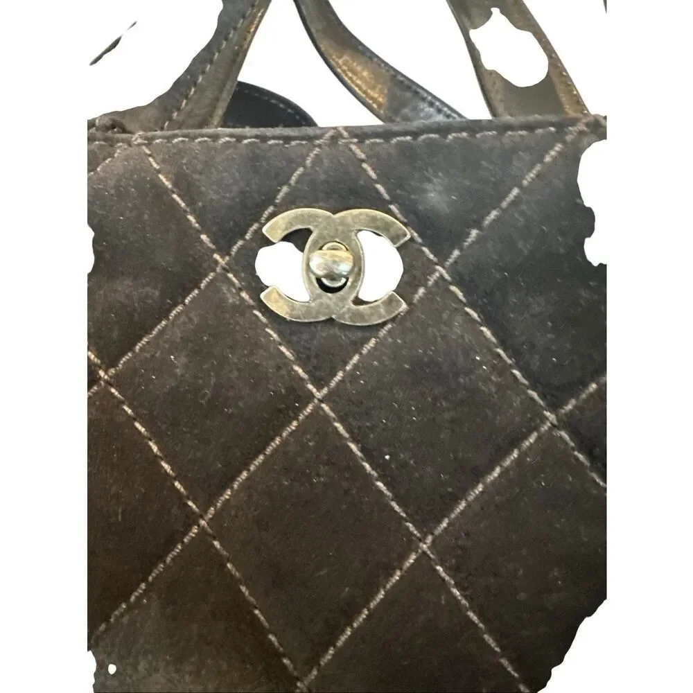 CHANEL dark chocolate Quilted Suede Tote with CC Logo